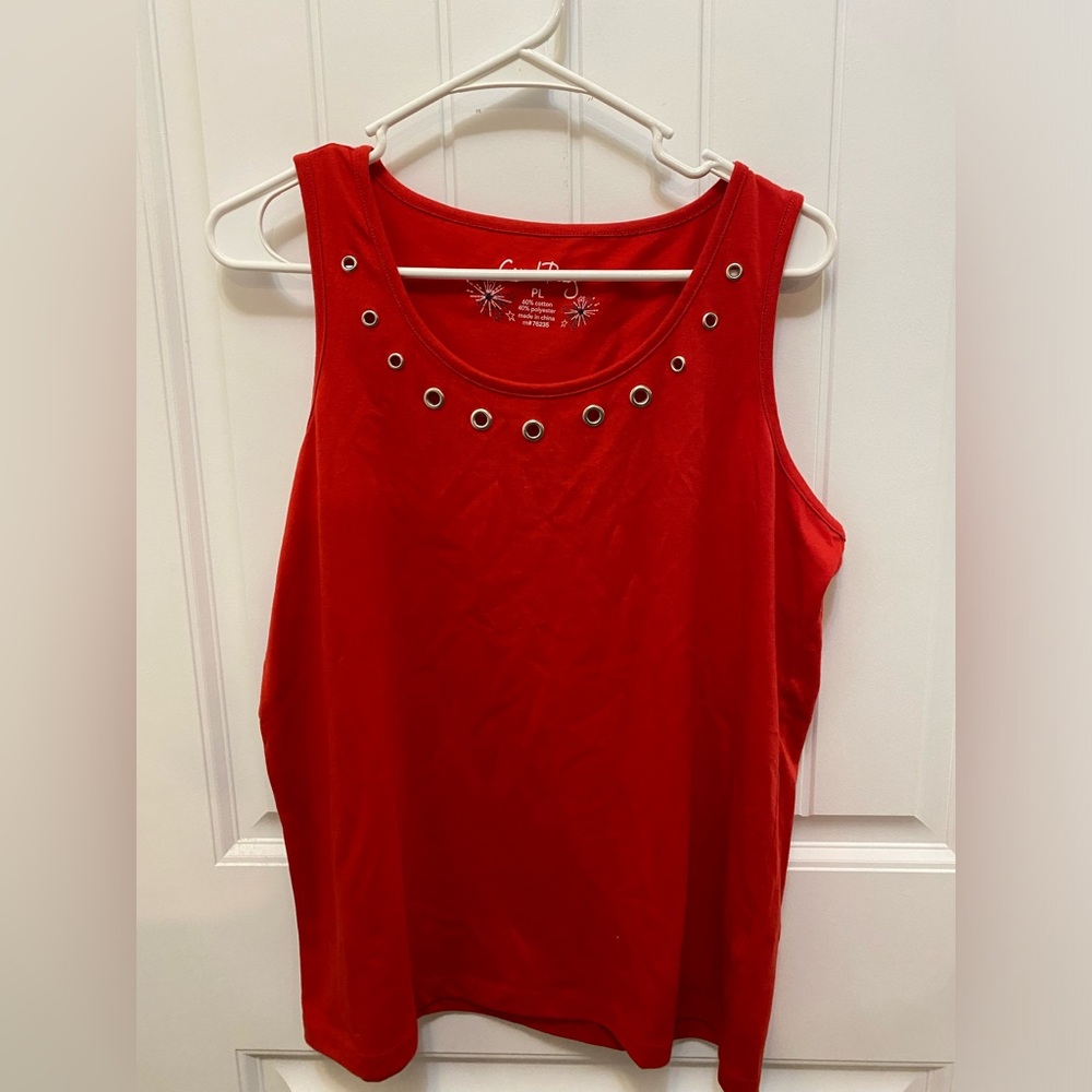 Coral Bay red scoop neck tank with detail. Size Petite Large.
